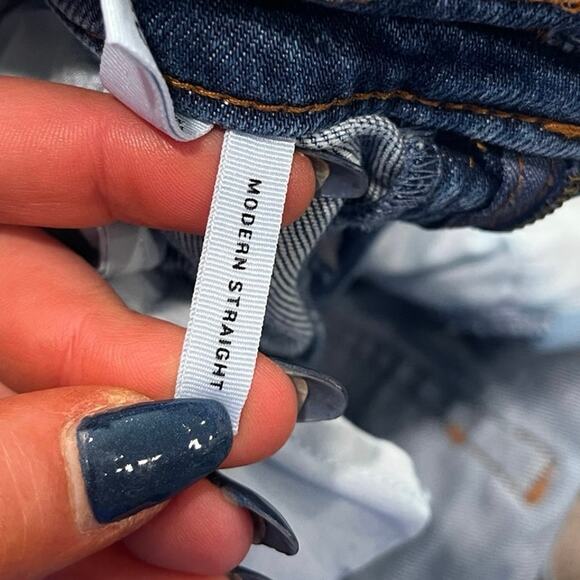 Made and Loved LOFT Modern Straight Jeans Denim Raw Hem Dark Wash Blue Sz 30/10 - Picture 8 of 13